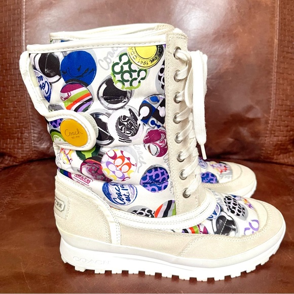 Coach Dorean Colorful Monogram Logo Print Winter Boots Size 7.5 - Picture 2 of 16